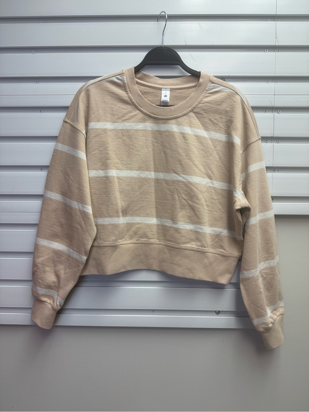 Lululemon Perfectly Oversized Striped Beige Cropped Sweatshirt